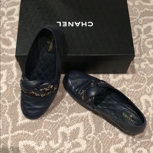 Navy Chanel loafers
